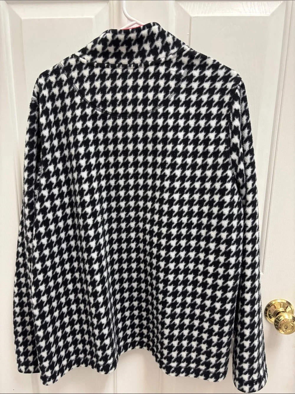 Kim Roger’s Black & White Houndstooth Zip-Front Peacoat with Red Liner